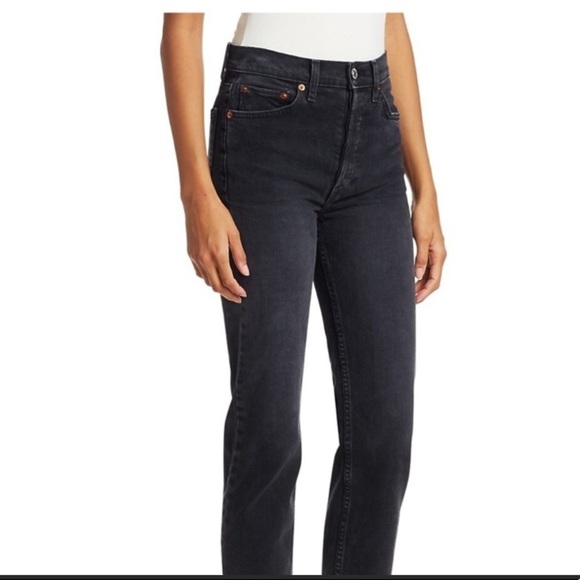 'RE/DONE 70s High Waist Raw Hem Stovepipe Jeans E. - Picture 6 of 16